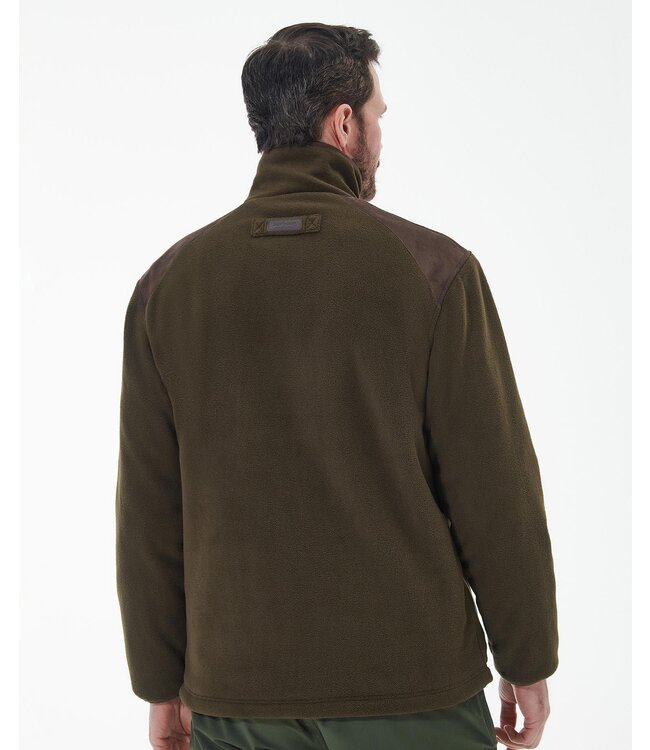 Barbour Active Fleece Jas met Rits, Olijfgroen met Bruin Alcantara Accenten