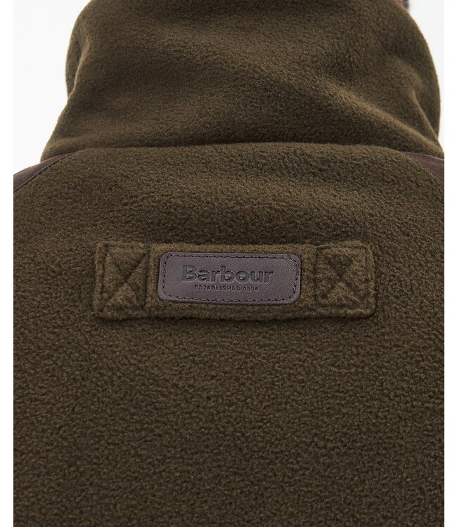 Barbour Active Fleece Jas met Rits, Olijfgroen met Bruin Alcantara Accenten