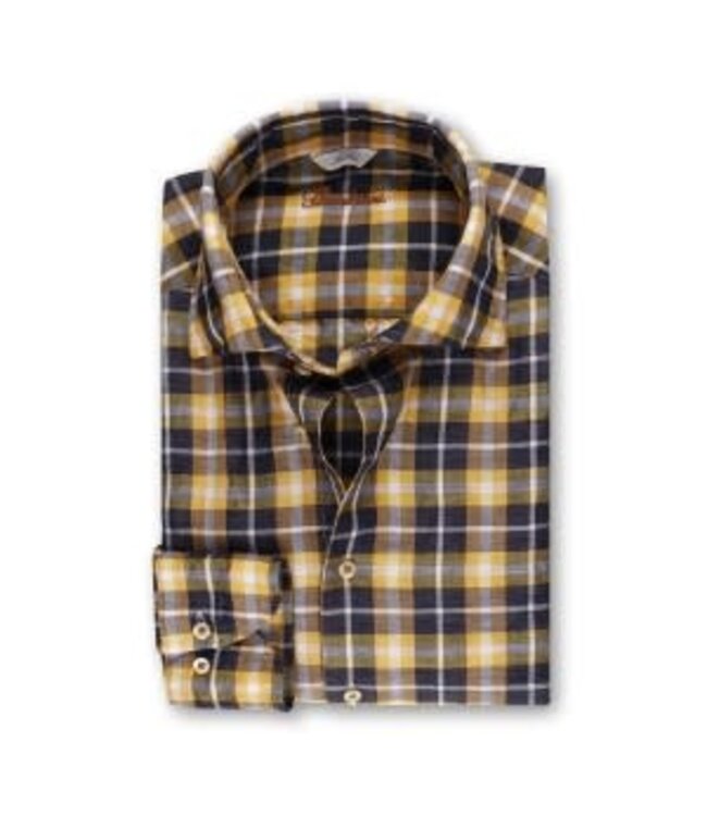 Stenstroms Overhemd, Linnen, Blauw, Geel, Wit, Geruit, Lange Mouw, New Slimline