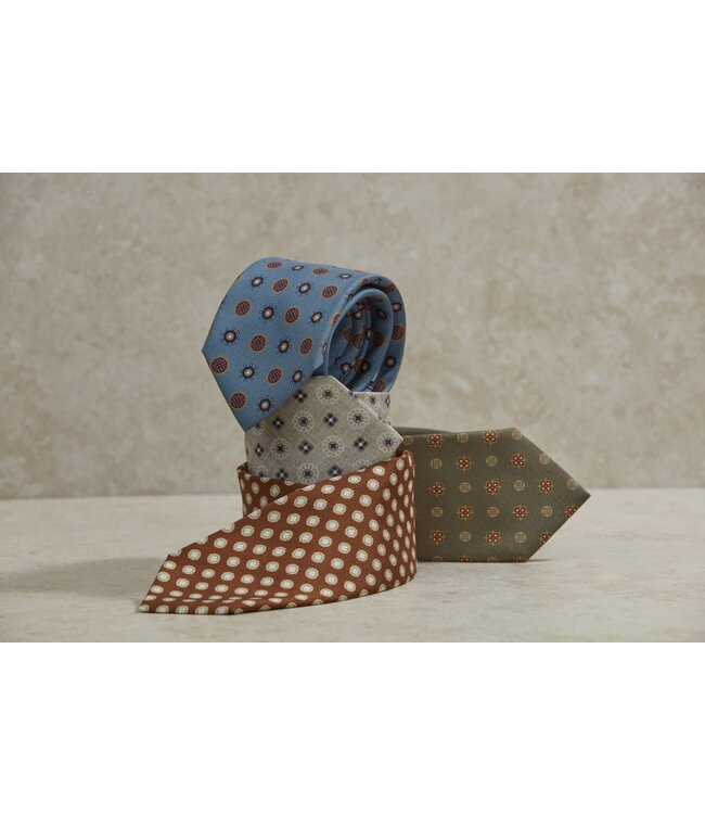 Stenstroms Zijden Das, Goudbruin met Off White Patroon