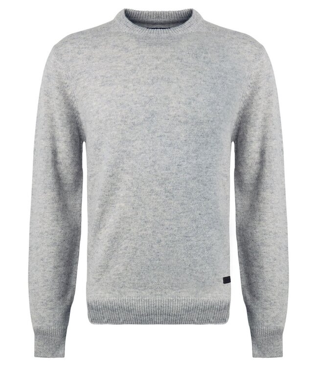 Barbour Trui, Lamswol, Lichtgrijs Gemeleerd, Ronde Hals, Elleboog Patch