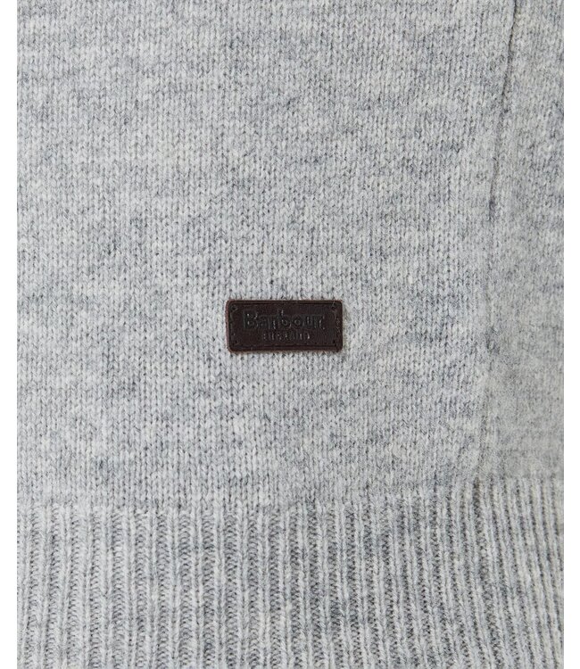 Barbour Trui, Lamswol, Lichtgrijs Gemeleerd, Ronde Hals, Elleboog Patch