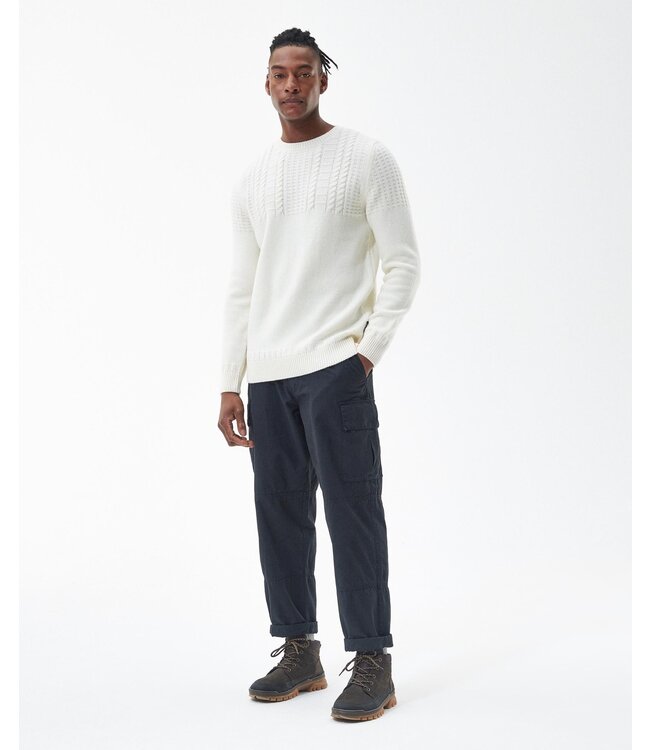 Barbour Trui, Wol,  Ronde Hals, Structuur Knit, Off-White