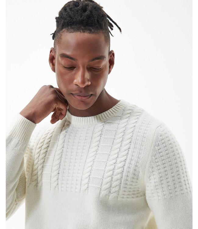 Barbour Trui, Wol,  Ronde Hals, Structuur Knit, Off-White