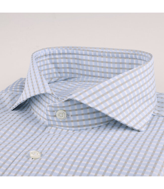 Stenstroms Overhemd,  Katoen, Lange Mouw, Lichtblauw Beige, Geruit, New Slimline