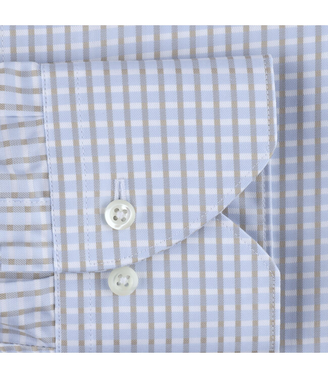 Stenstroms Overhemd,  Katoen, Lange Mouw, Lichtblauw Beige, Geruit, New Slimline
