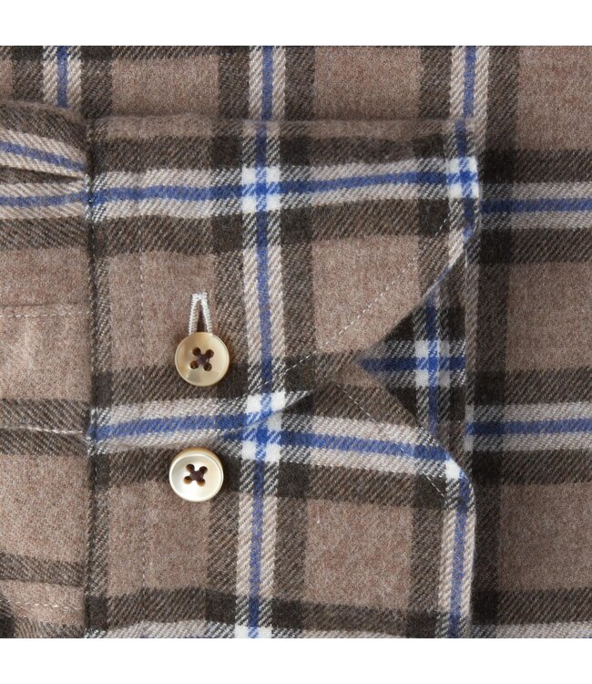 Stenstroms Flanellen Overhemd, Lange Mouw, Bruin, Beige, Blauw Geruit, New Slimline Fit