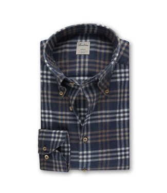 Stenstroms Stenstroms, Flanellen Overhemd, Lange Mouw, Button Down Kraag, Blauw, Bruin, Ecru Geruit, Fitted Body