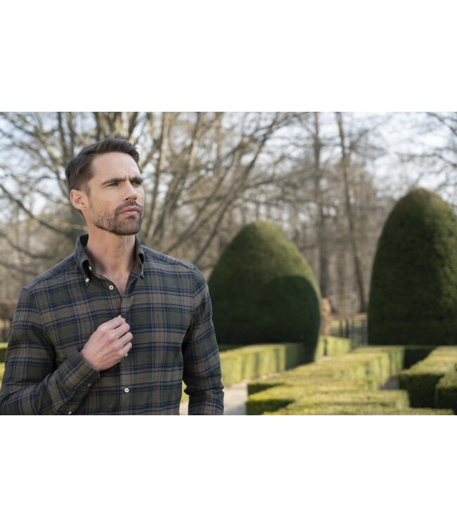 Stenstroms Overhemd, Lange Mouw, Groen, Blauw, Bordeaux  Geruit, New Slimline Fit