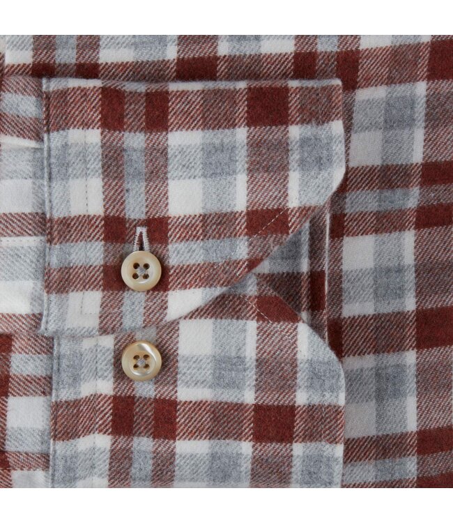 Stenstroms Flanellen Overhemd, Lange Mouw, Grijs, Ecru, Steenrood  Geruit, New Slimline Fit