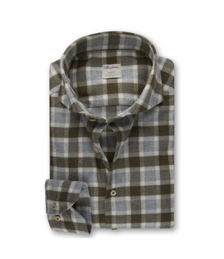 Stenstroms Stenstroms, Overhemd, Flanel, Lange Mouw, Grijs, Ecru, Groen Geruit, Slimline Fit