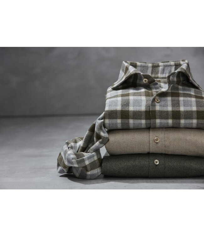 Stenstroms Flanellen Overhemd, Lange Mouw, Grijs, Ecru, Groen Geruit, New Slimline Fit