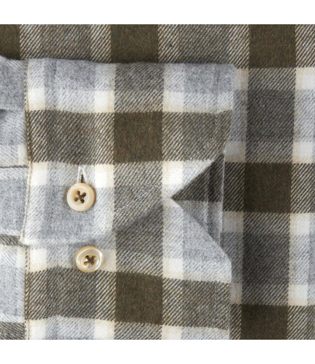 Stenstroms Flanellen Overhemd, Lange Mouw, Grijs, Ecru, Groen Geruit, New Slimline Fit