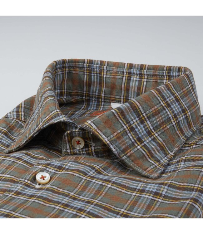 Stenstroms Casual Katoenen Overhemd, Lange Mouw, Groen, Brique, Geel, Geruit,  Slimline