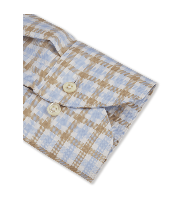 Stenstroms Overhemd, Lange Mouw, Katoen Beige, Wit, Lichtblauw Geruit, New Slimline