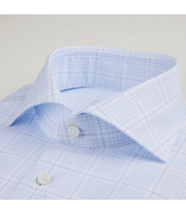 Stenstroms Overhemd, Lange Mouw, Katoen,  Lichtblauw, Wit, Geruit, Slimline