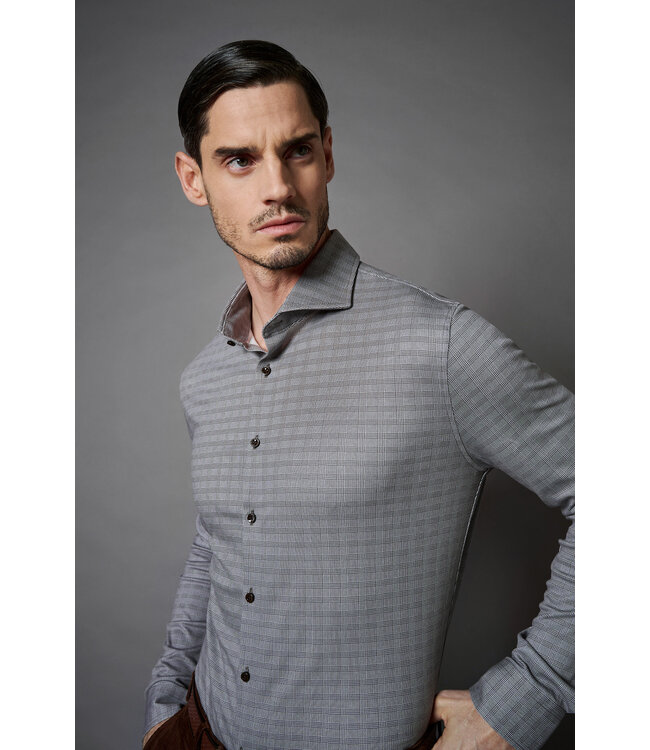 Desoto Luxury Line Overhemd, Supima Jersey Katoen, Bruin,  American Check, Cutaway Kraag