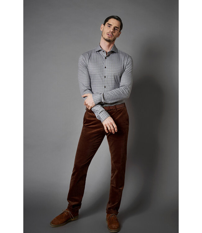 Desoto Luxury Line Overhemd, Supima Jersey Katoen, Bruin,  American Check, Cutaway Kraag