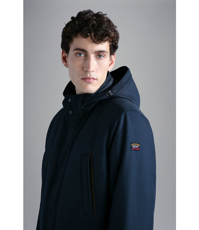 Paul & Shark Jas, Parka Model ,Save the Sea Typhoon® Twill and Faux Fur, Donkerblauw