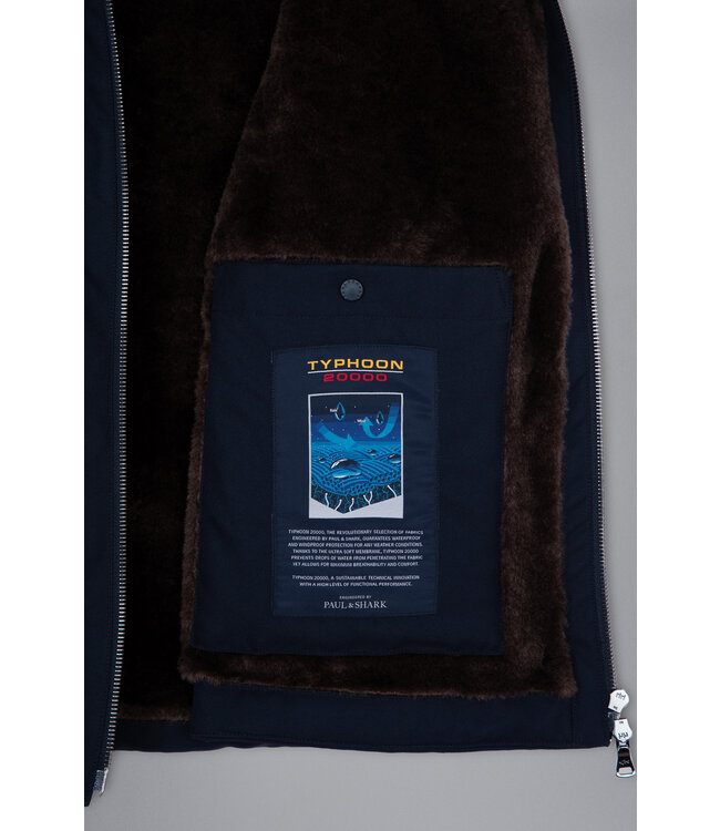 Paul & Shark Jas, Parka Model ,Save the Sea Typhoon® Twill and Faux Fur, Donkerblauw