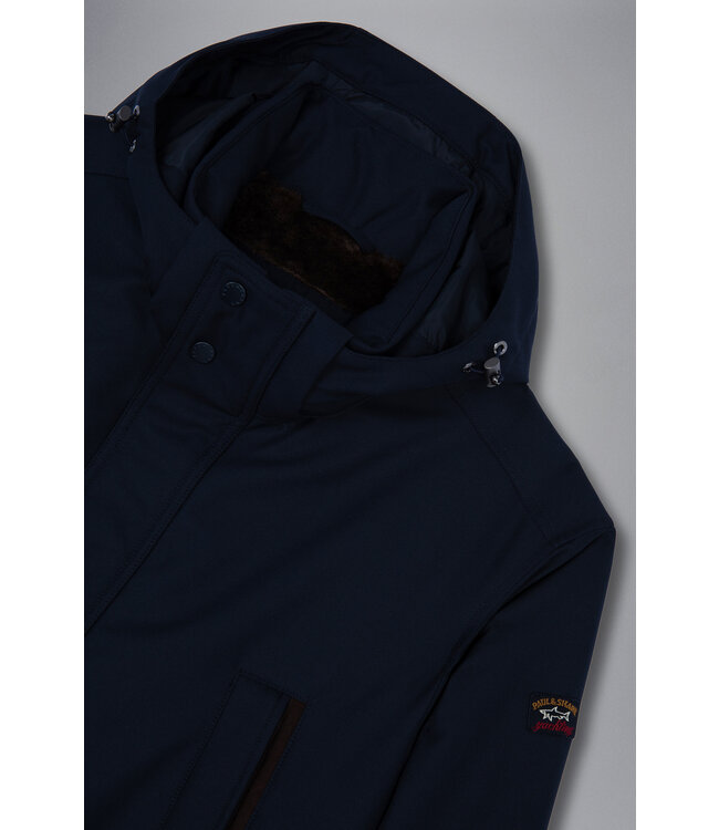 Paul & Shark Jas, Parka Model ,Save the Sea Typhoon® Twill and Faux Fur, Donkerblauw