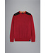 Paul & Shark Trui, Merino Wol, Ronde Hals, Rood met Bruin Suede Accenten