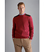 Paul & Shark Trui, Merino Wol, Ronde Hals, Rood met Bruin Suede Accenten