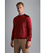 Paul & Shark Trui, Merino Wol, Ronde Hals, Rood met Bruin Suede Accenten