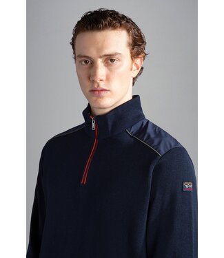 Paul & Shark Paul & Shark, Half-Zip Trui met Schouder Patch, Donkerblauw met Kleuraccenten