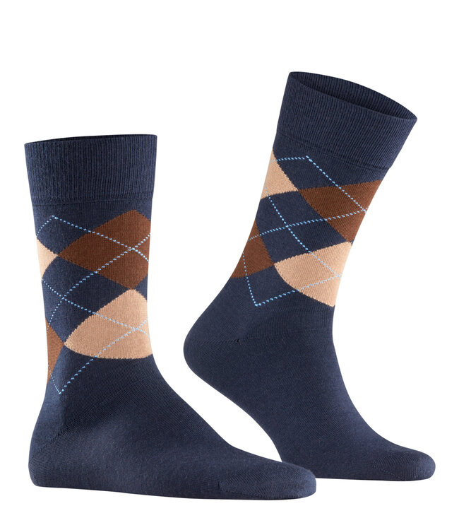 Burlington Paar Sokken, Model Edinburgh,  Donkerblauw Bruin Beige, Aigle