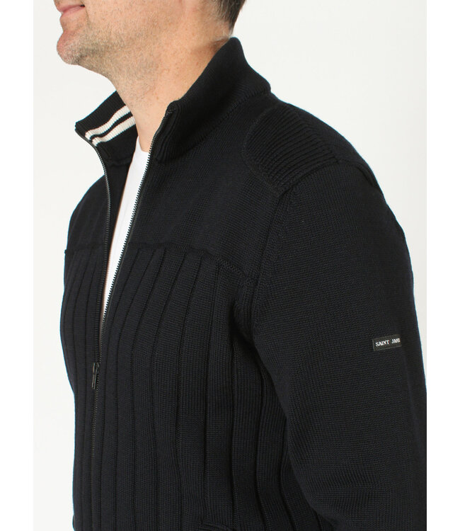 Saint James Wollen Vest met Rits, Model Calypso, Donkerblauw met Witte Accenten