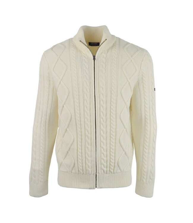 Saint James Vest met Rits, Wol, Structuur Knit, Off-White