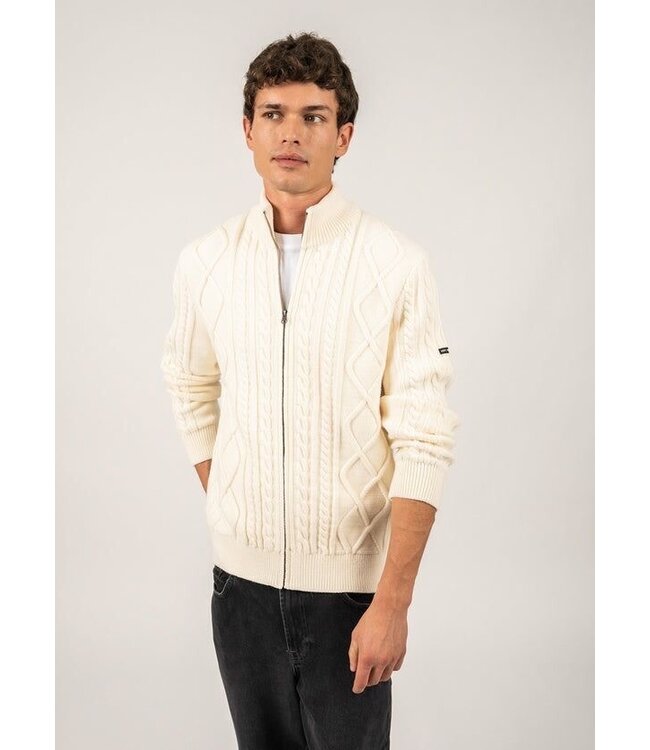 Saint James Vest met Rits, Wol, Structuur Knit, Off-White