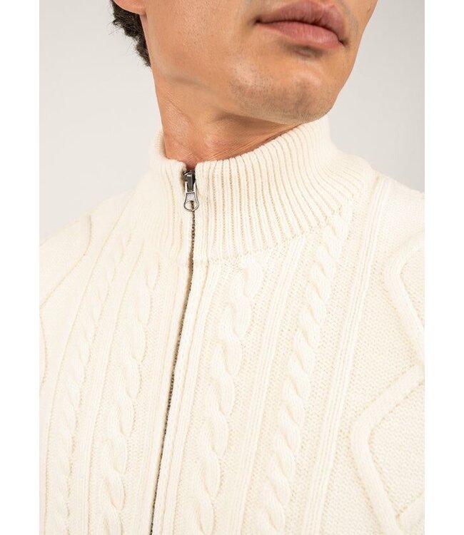 Saint James Vest met Rits, Wol, Structuur Knit, Off-White