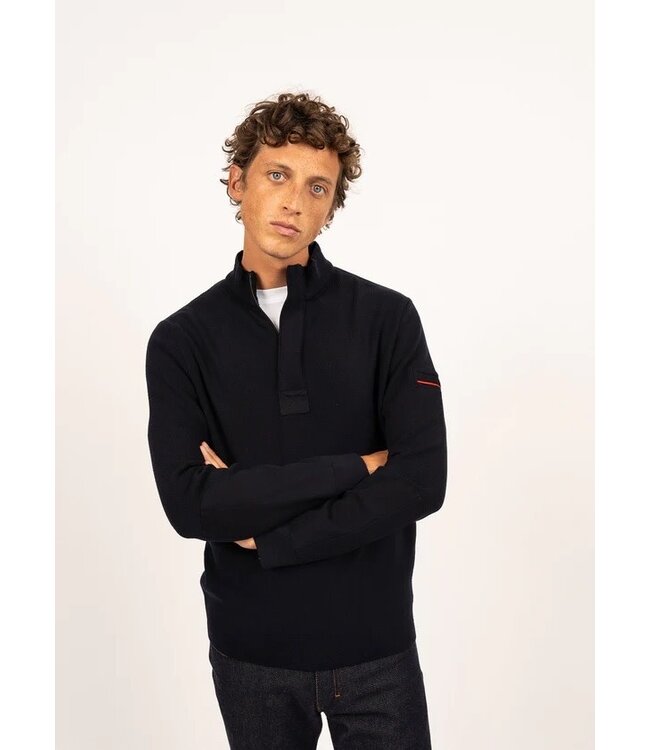 Saint James Half-Zip Trui, Model Loup de Mer II, Donkerblauw met Rode Accenten