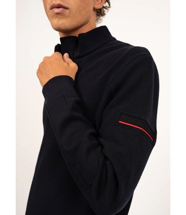 Saint James Half-Zip Trui, Model Loup de Mer II, Donkerblauw met Rode Accenten