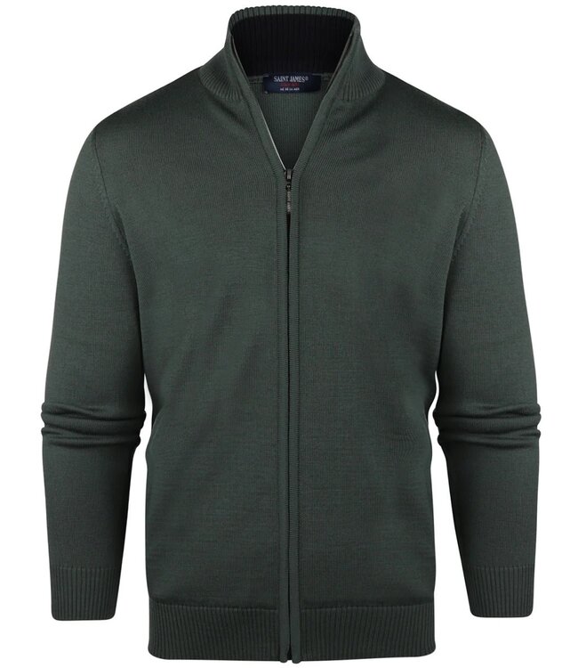 Saint James Vest met Rits, Wol, Model Colorado, Kleur Vegetal/Navy