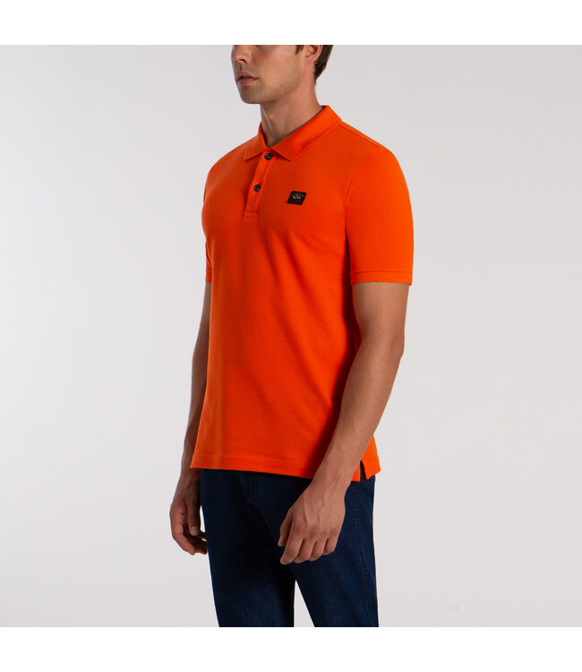 Paul & Shark Polo, Korte Mouw, Piqué Katoen met Logo Patch op de Borst, Oranje