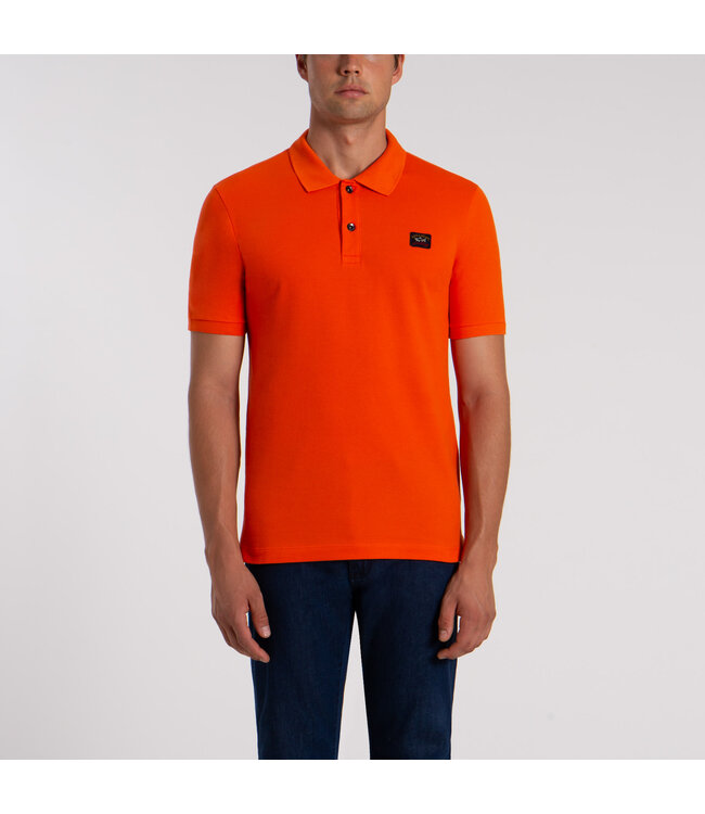 Paul & Shark Polo, Korte Mouw, Piqué Katoen met Logo Patch op de Borst, Oranje