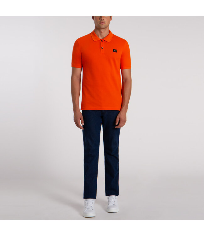 Paul & Shark Polo, Korte Mouw, Piqué Katoen met Logo Patch op de Borst, Oranje