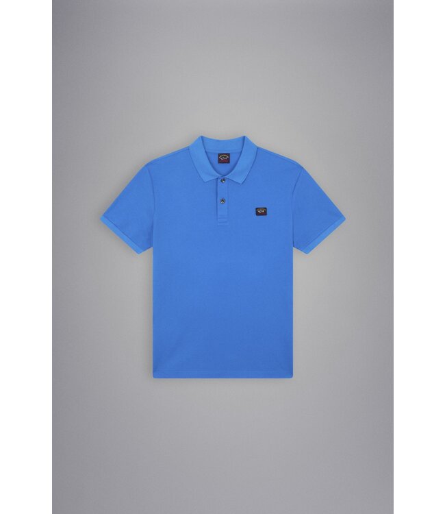 Paul & Shark Heren Polo, Korte Mouw, Piqué Katoen met Logo Patch op de Borst, Cobalt Blauw