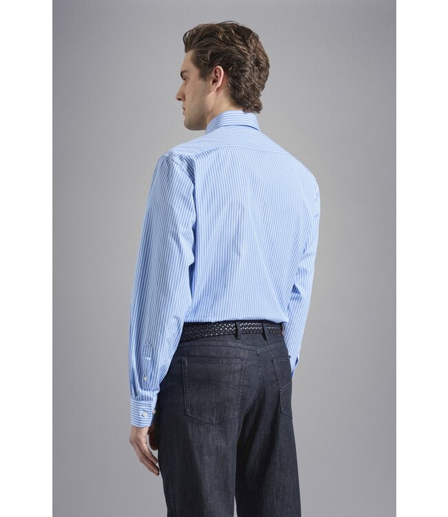 Paul & Shark Overhemd, Lichtblauw Wit Gestreept,  Easy Care