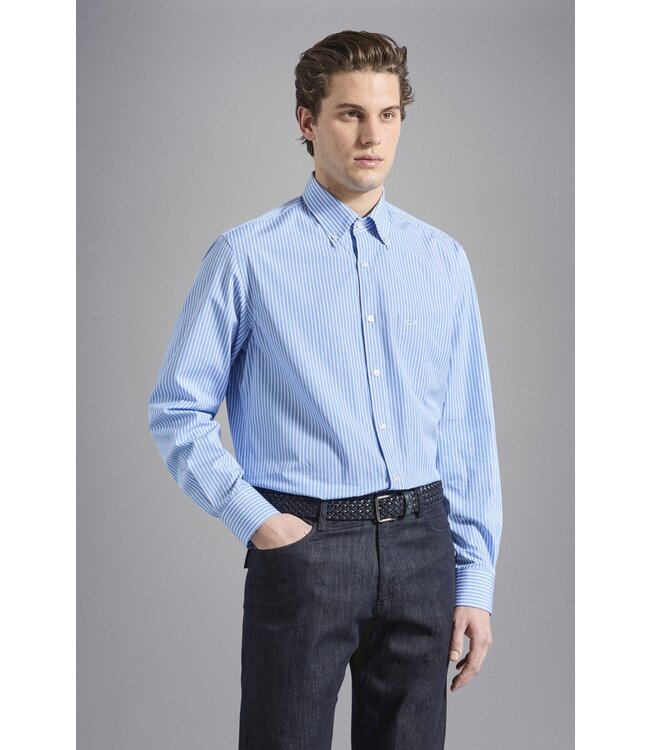 Paul & Shark Overhemd, Lichtblauw Wit Gestreept,  Easy Care