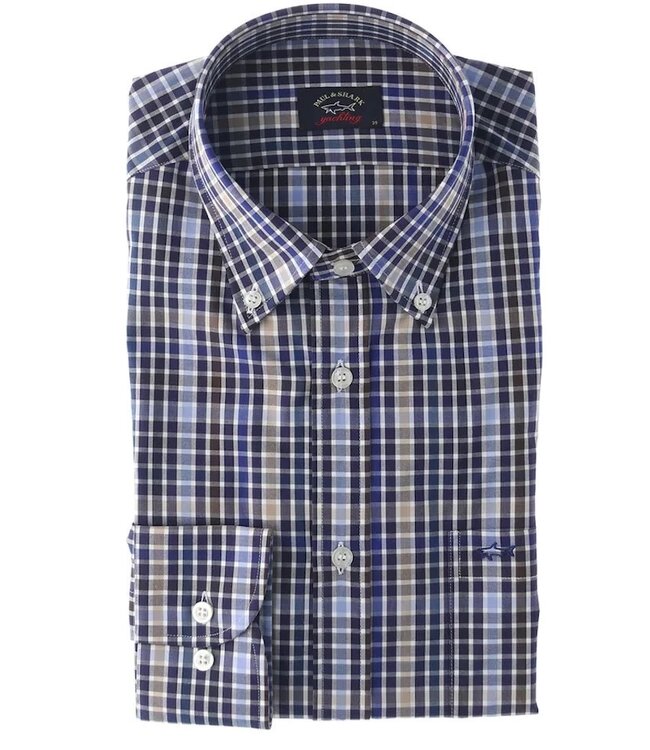 Paul & Shark Overhemd, Katoen, Wit, Blauw, Petrol, Beige Geruit
