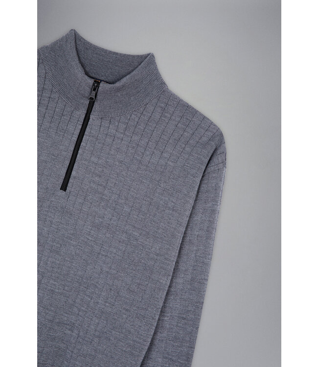Paul & Shark Half-Zip Trui, Tasmanian S120 Wol, Grijs