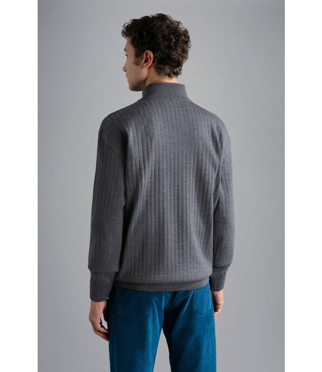 Paul & Shark Half-Zip Trui, Tasmanian S120 Wol, Grijs