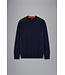 Paul & Shark Trui, Merino Wol, Ronde Hals, Donkerblauw met Bruin Suede Accenten