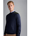 Paul & Shark Trui, Merino Wol, Ronde Hals, Donkerblauw met Bruin Suede Accenten