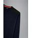 Paul & Shark Trui, Merino Wol, Ronde Hals, Donkerblauw met Bruin Suede Accenten