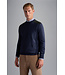 Paul & Shark Trui, Merino Wol, Ronde Hals, Donkerblauw met Bruin Suede Accenten